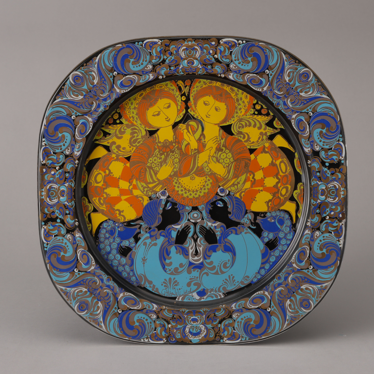 Weihnachtsteller in Glass(Chrisrmas Plate in Glass) 1980 "Angels and Shepherds"