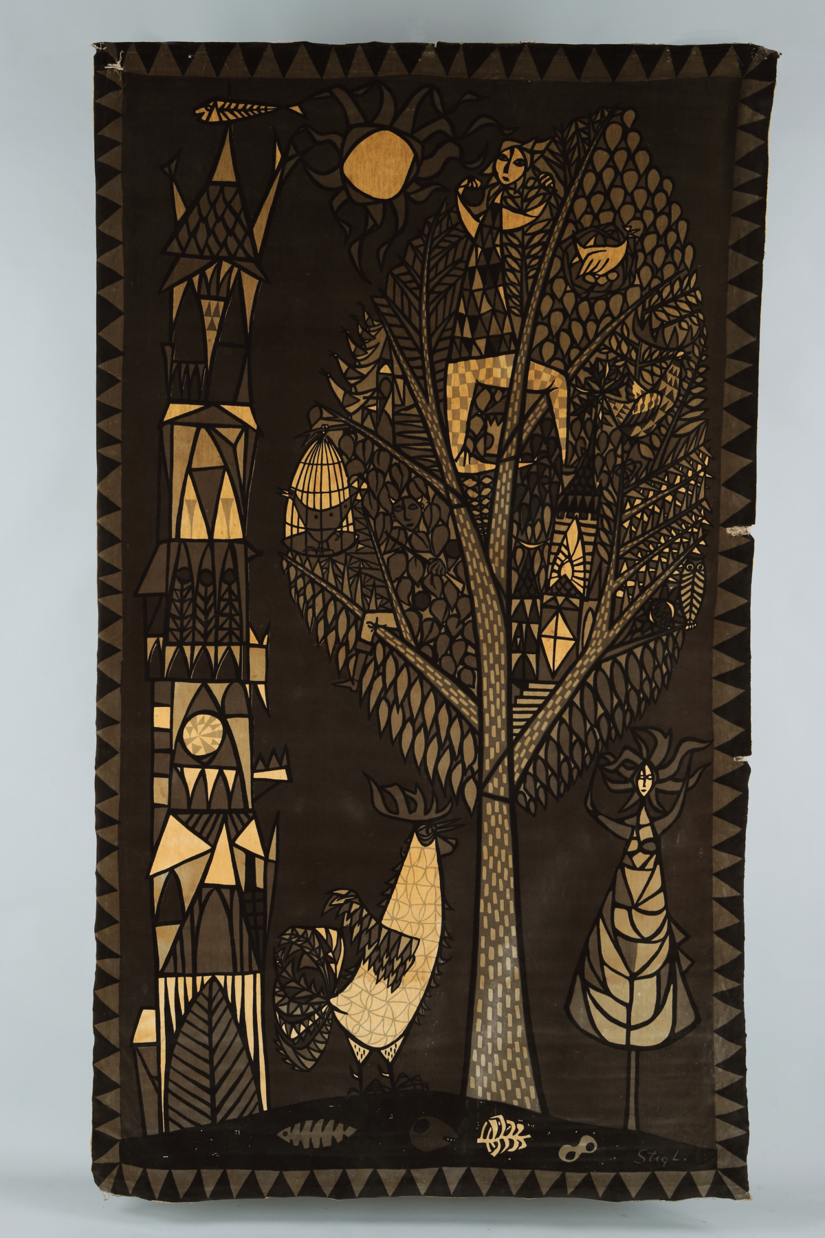 "Torn och Paradisträd(Tower & Paradise Tree)" Fabric Wall Hanging,