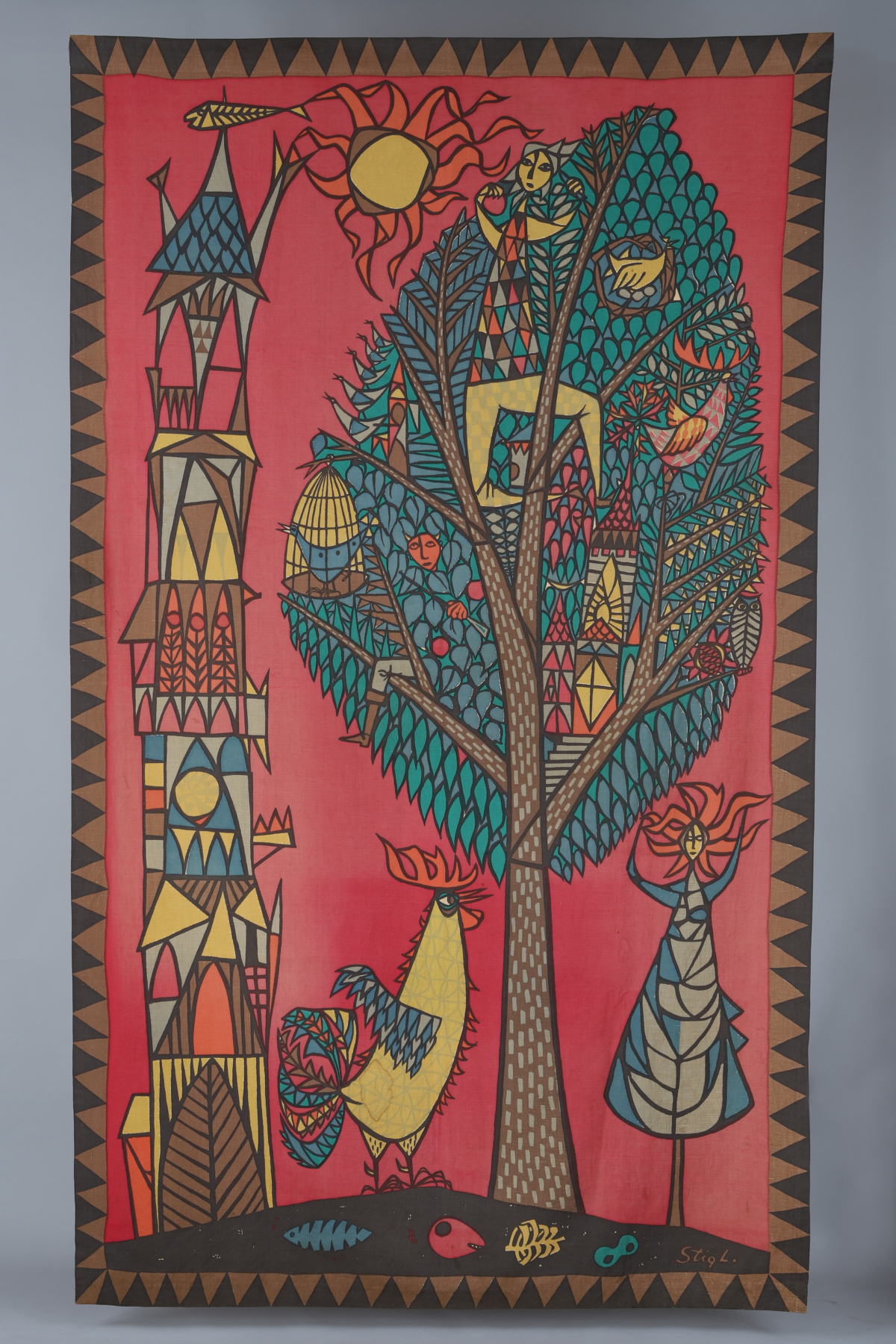 "Torn och Paradisträd(Tower & Paradise Tree)" Fabric Wall Hanging,
