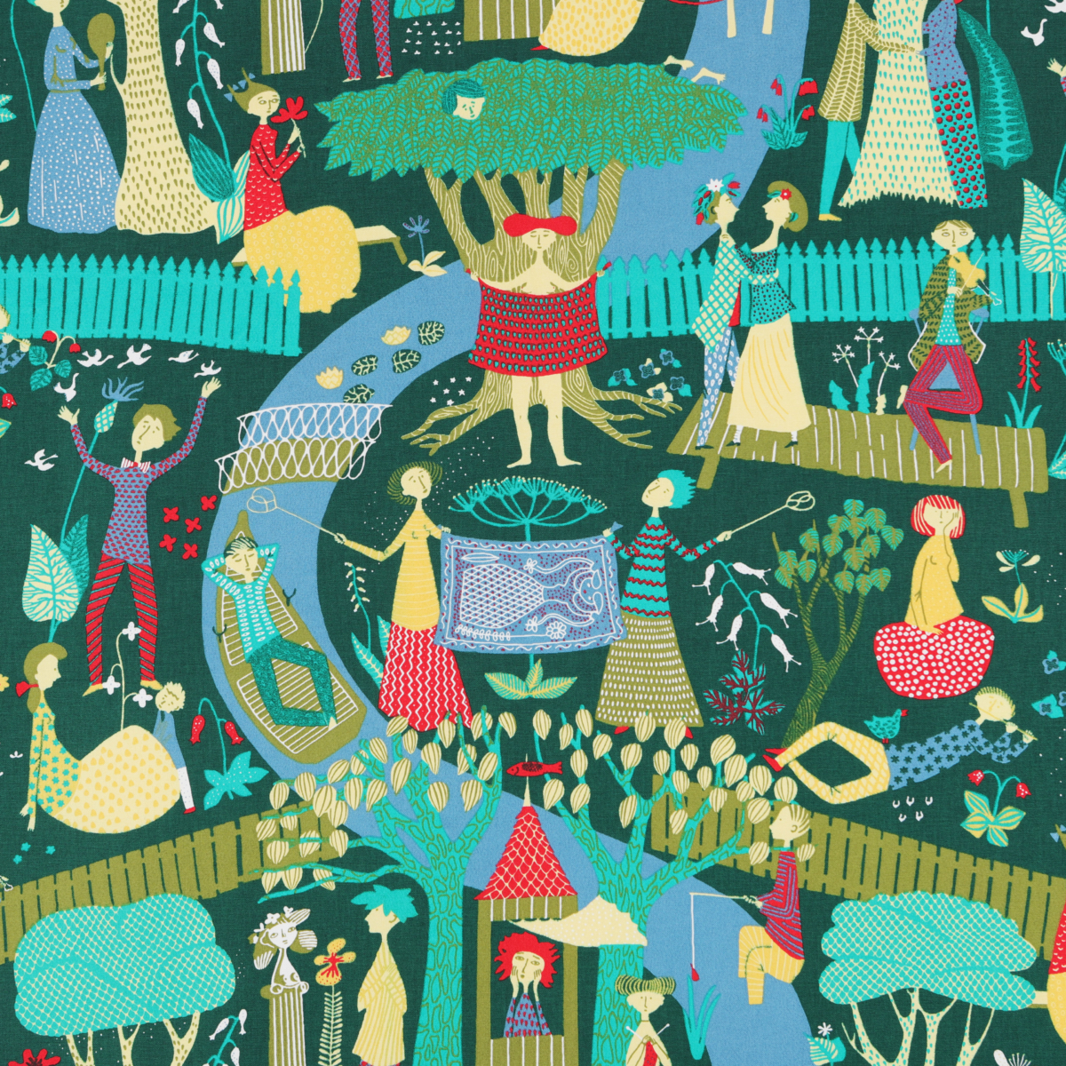 "Lustgården" Pattern Green Color Fabric