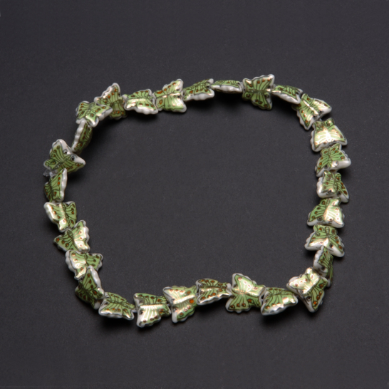 Porcelain Beads : Green Butterflies